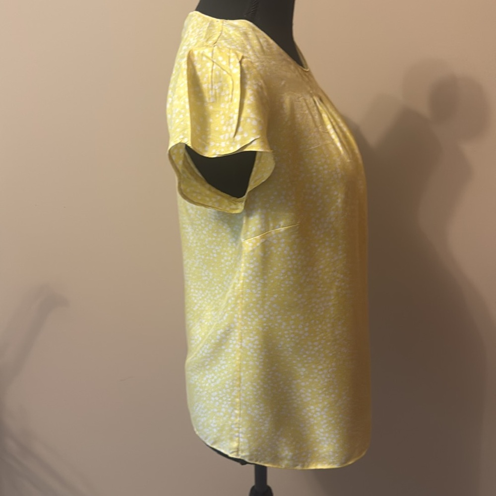 Boden Yellow Flutter Sleeve Silk Blend Blouse with Pleated Neckline - Picture 3 of 6